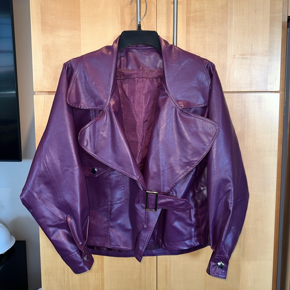 Purple Faux Leather Crop Moto Jacket